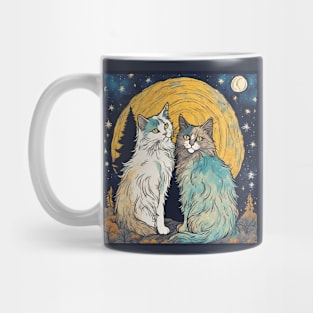 Vintage Norwegian Forest Cats are Platonic Soulmates in Van Gogh Starry Night Sky Cat Mom Mug